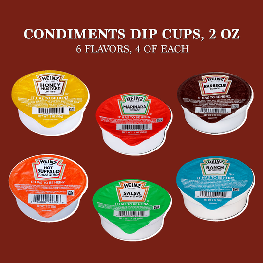 Condiments Dip Cups Variety 24 Pack- Includes 4 Each of 6 Different Condiments Care Package Gift Basket by Rebel Smuggling Galactic Emporium