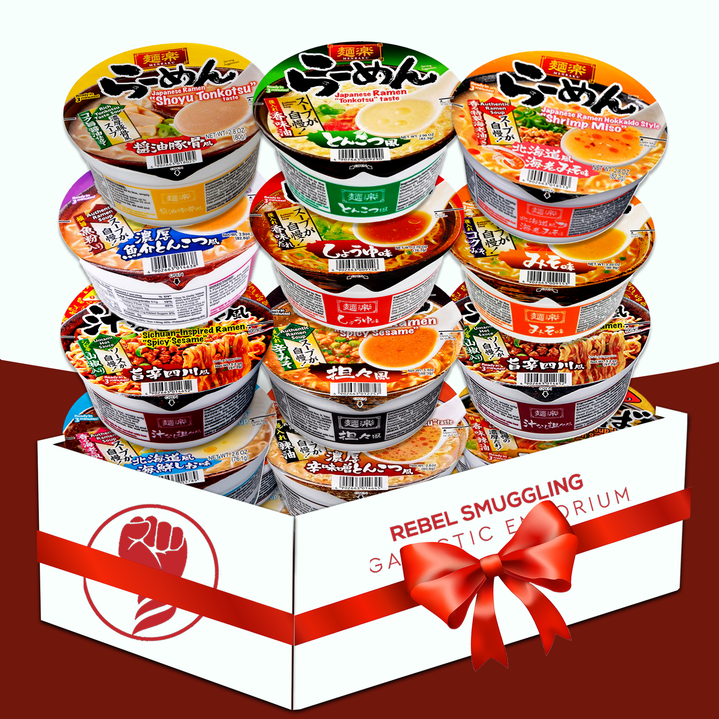 Hikari Menraku Ramen Care Package Variety Pack of 12 Gift Basket by Rebel Smuggling Galactic Emporium