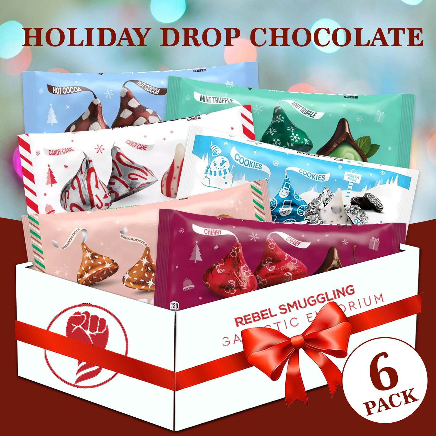 Hershey Kisses Holiday Variety Pack of 6 Flavors- Hot Cocoa Kisses, Candy Cane, Sugar Cookie, Mint Truffle, Cherry Cordial, Cookies and Cream