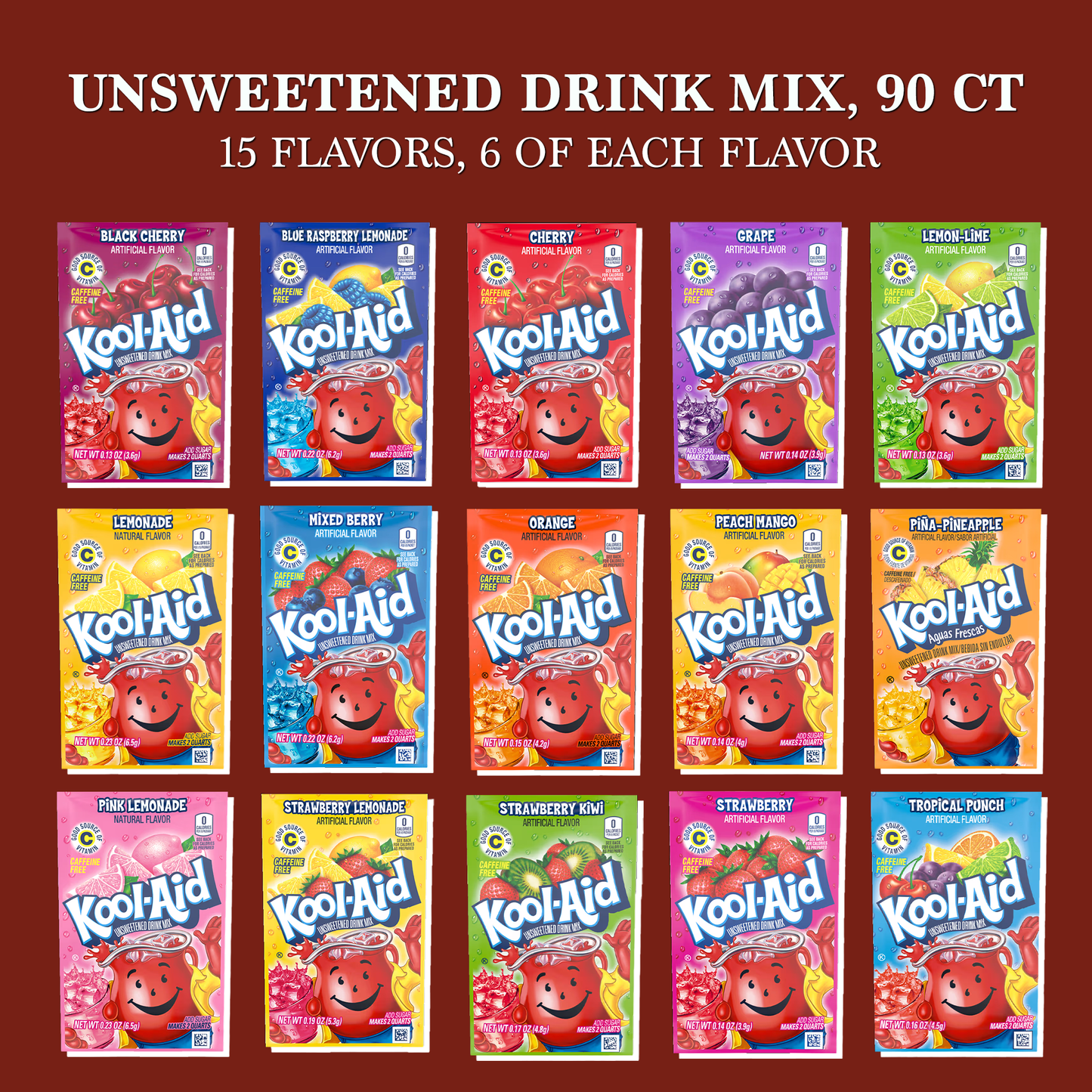 Drink Mix Packets Variety 90 Pack Gift Basket Care Package by Rebel Smuggling Galactic Emporium- Includes 6 Packets Each of 15 Flavors