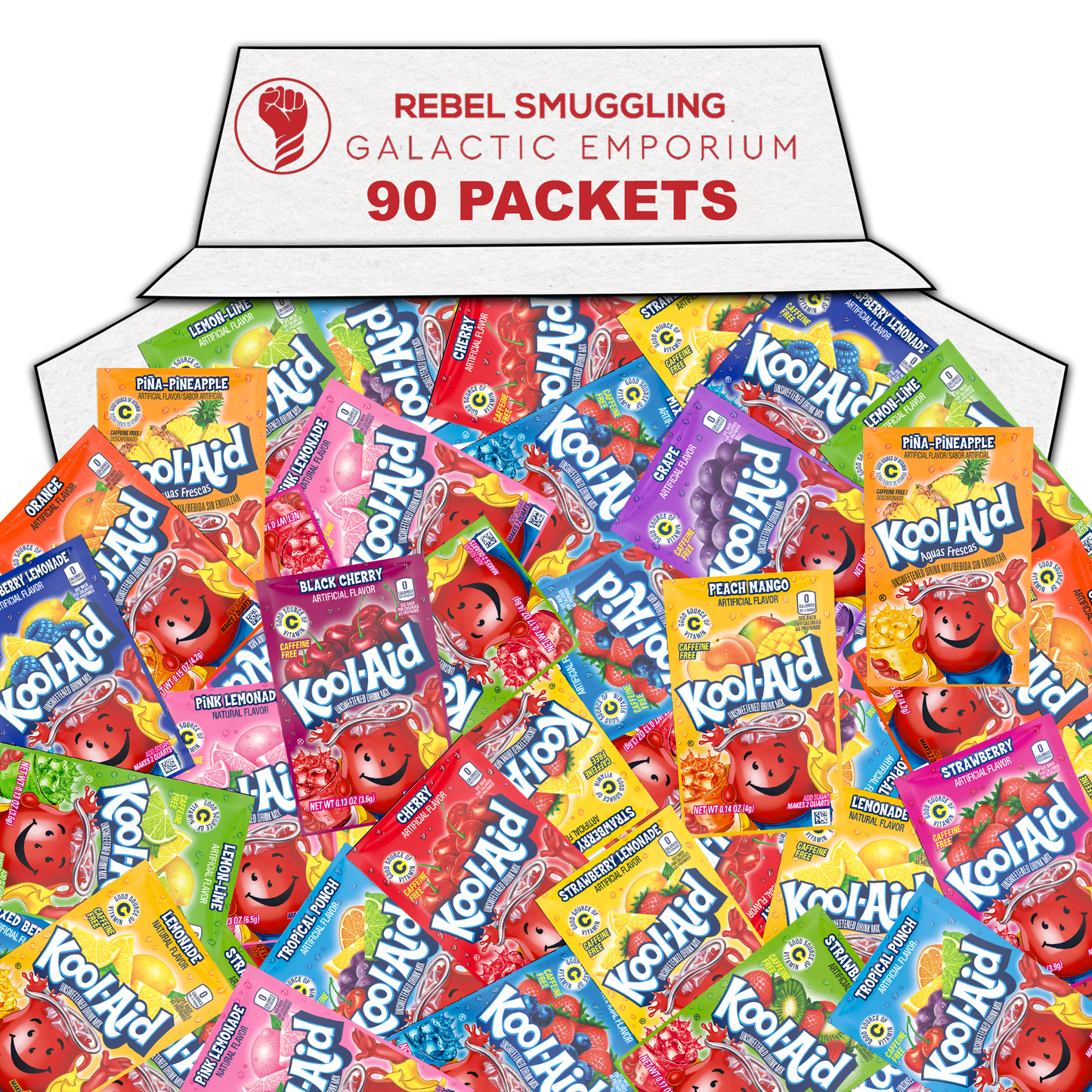 Drink Mix Packets Variety 90 Pack Gift Basket Care Package by Rebel Smuggling Galactic Emporium- Includes 6 Packets Each of 15 Flavors