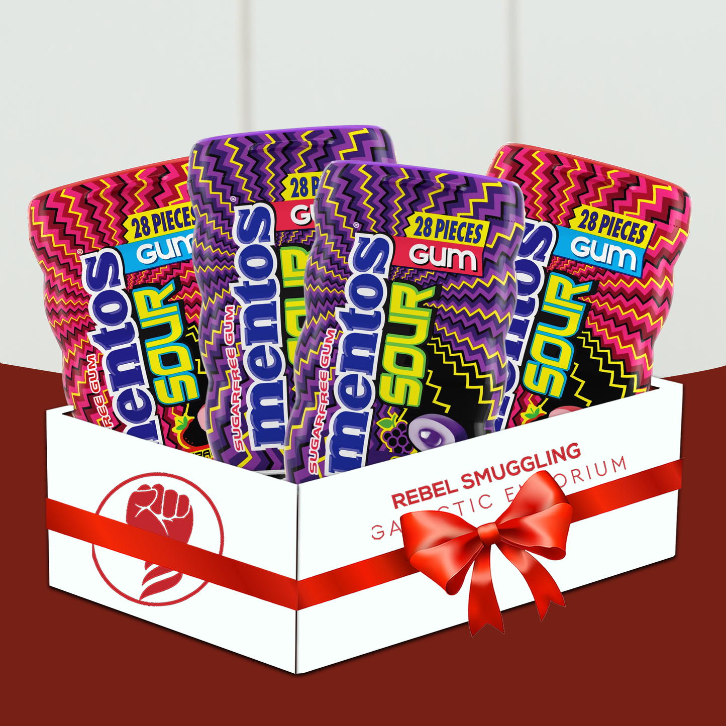 Mentos Sour Bottle Gum Variety 4 Pack- Includes 2 Packs of Strawberry and 2 Packs of Orange Chewing Gum Pack