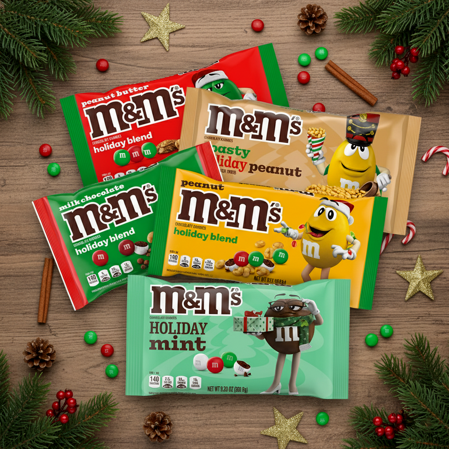 M&M's Holiday Variety Pack of 5- Milk Chocolate, Peanut Chocolate, Mint Chocolate, Toasty Holiday Peanut, Peanut Butter Chocolate