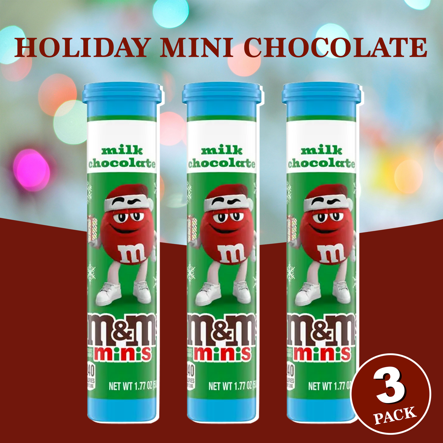 M&M'S Chocolate Mini Candy Pieces Mega Tubes 3 Pack Christmas Stocking Stuffer