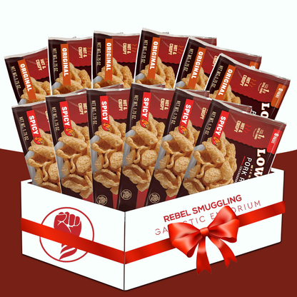 Lowreys Bacon Curl Pack of 12 by Rebel Smuggling Galactic Emporium. Includes 6 Each of 2 Flavors- Original and Hot and Spicy