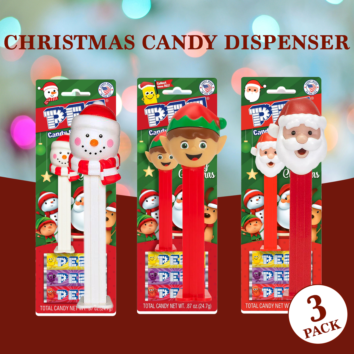 Pez Christmas Candy Dispensers Blister Pack of 3 Stocking Stuffer Candy