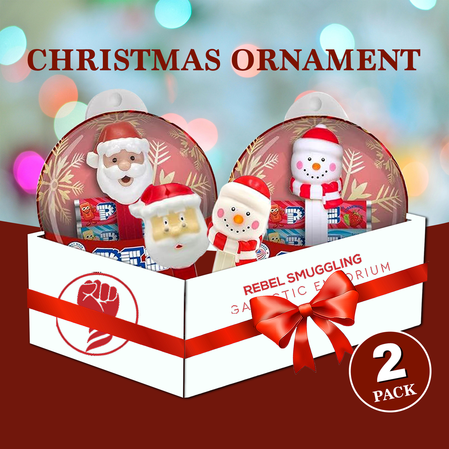 Pez Christmas Ornament 1 Santa and 1 Snowman Pack of 2