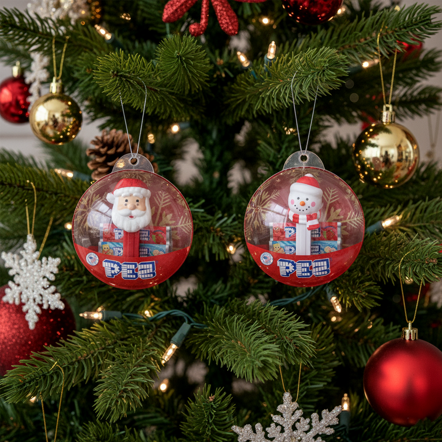 Pez Christmas Ornament 1 Santa and 1 Snowman Pack of 2