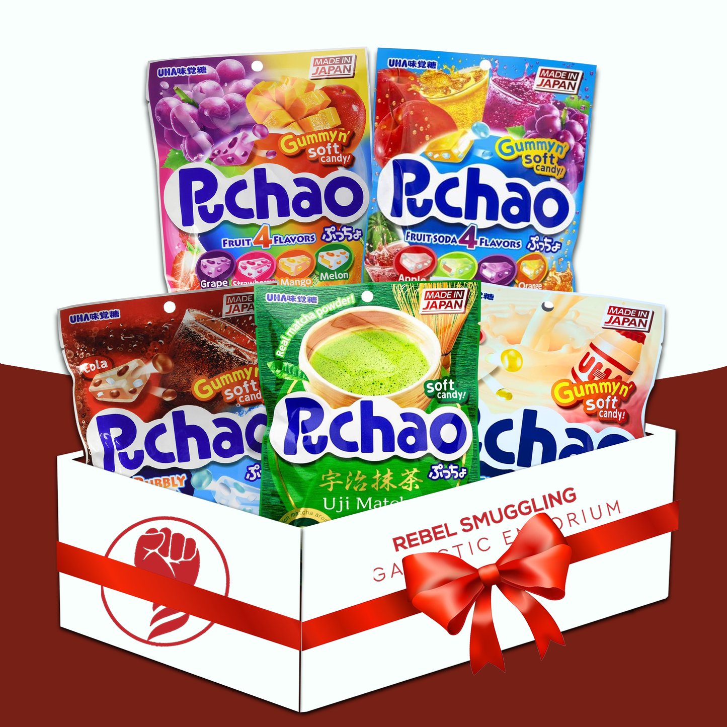 Puchao Japanese Gummy Candy Variety 5 Pack Care Package Gift Basket, 3.53oz Soft Gummy Asian Candy by Rebel Smuggling Galactic Emporium