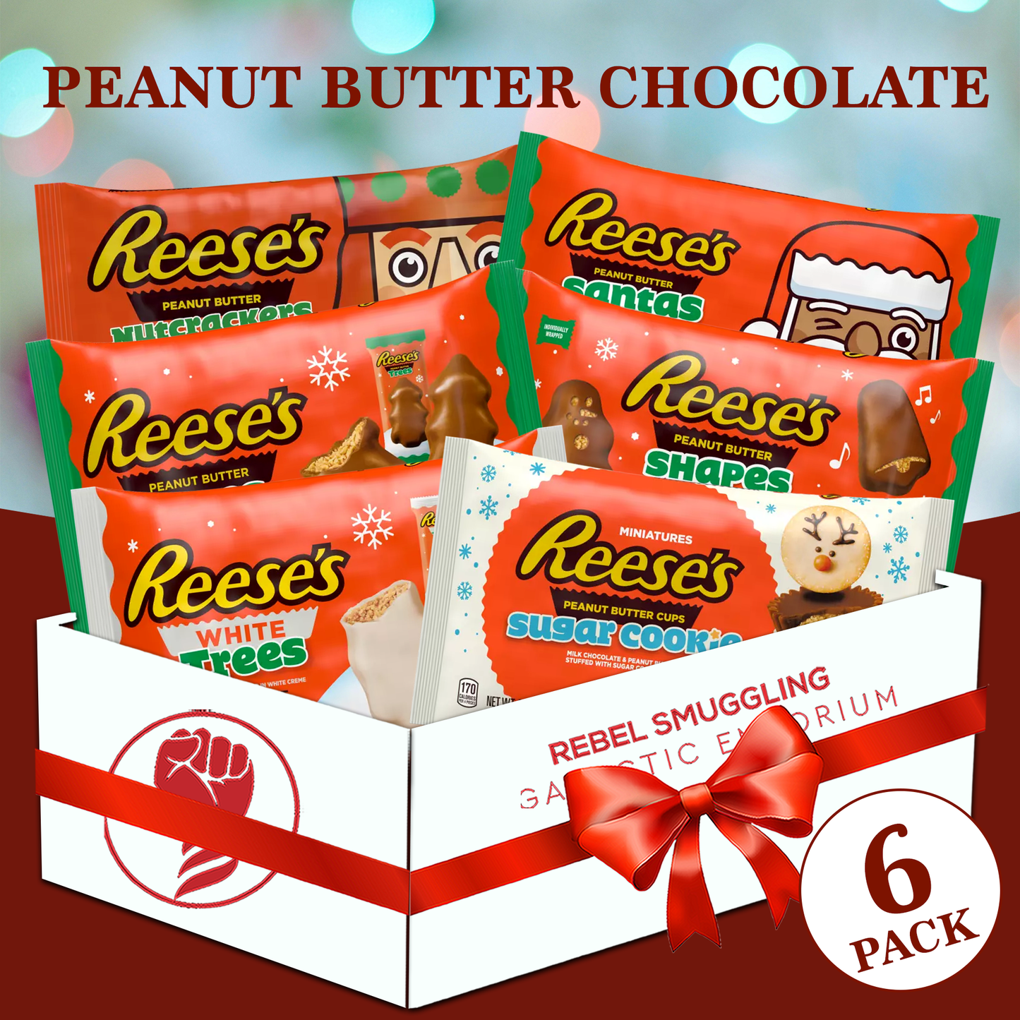 Reese's Christmas Figurines Variety Pack of 6- White Chocolate Trees, Mystery Shapes, Nutcrackers, Trees, Santas, Sugar Cookie