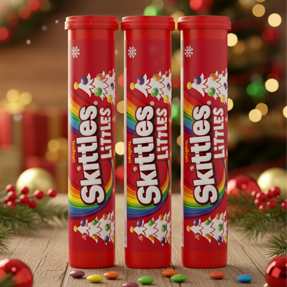 Skittles Christmas Candy Cane Tube Pack of 3. Christmas Candy Fruity Candy Pieces Littles Mega Tubes 3 Pack. Christmas Stocking Stuffer Candy for Kids and Adults.