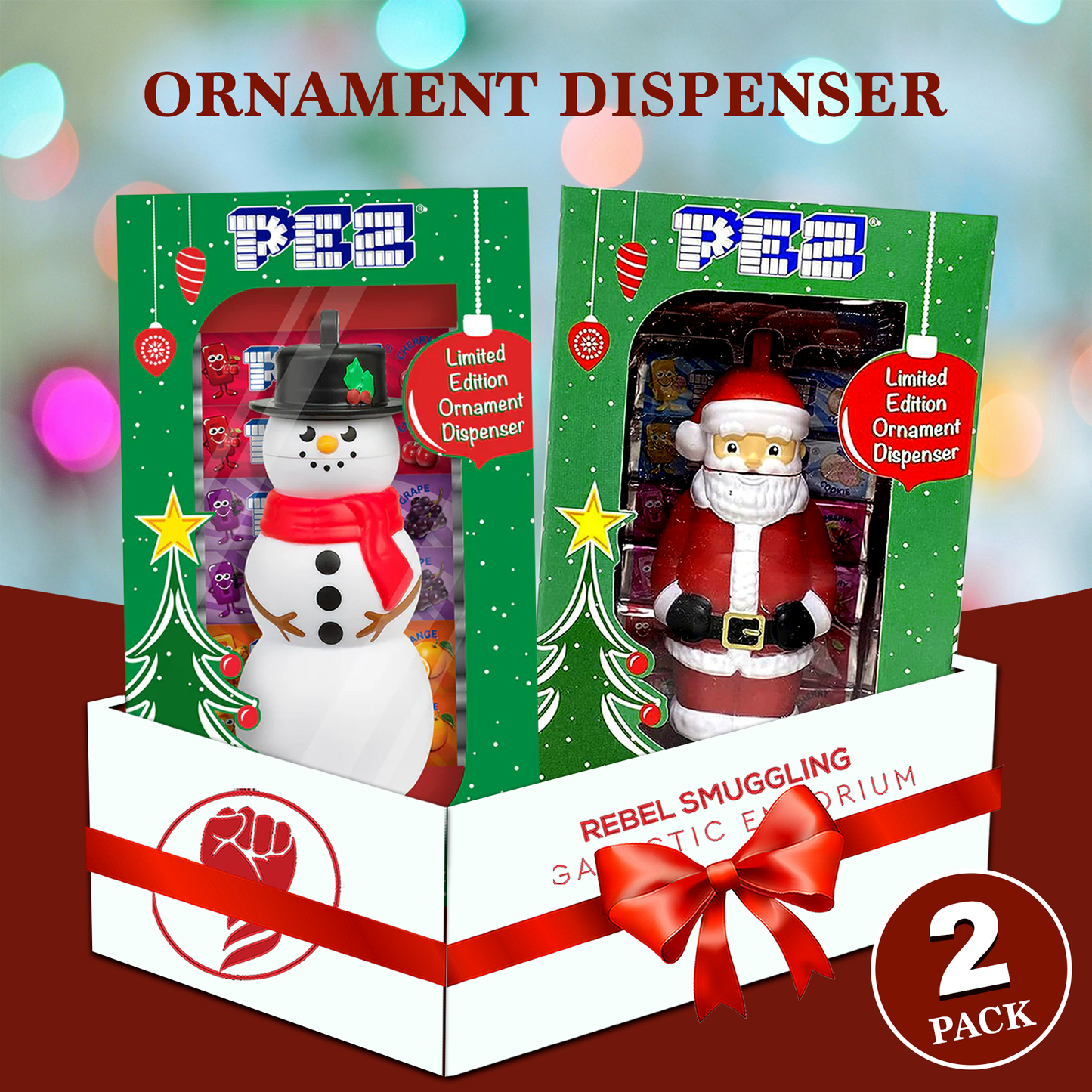 Pez Santa and Snowman Ornament Gift Box Pack of 2