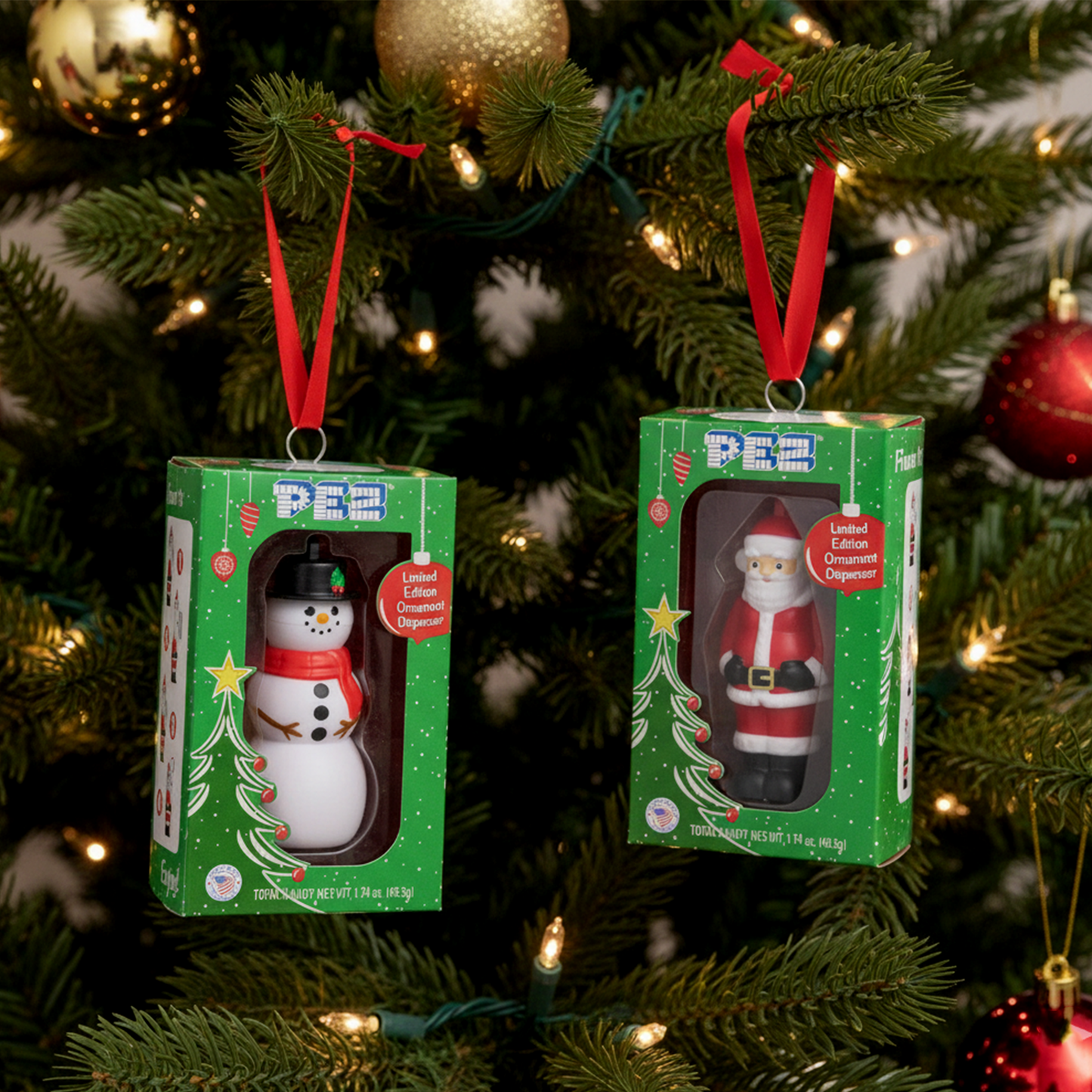 Pez Santa and Snowman Ornament Gift Box Pack of 2