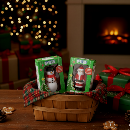 Pez Santa and Snowman Ornament Gift Box Pack of 2