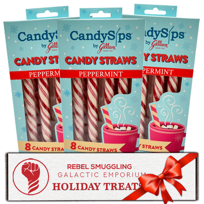 CandySips Gilliam Peppermint Candy Straws - Edible Stirrers (24 Straws, Pack of 3)