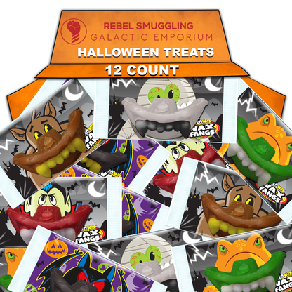 Halloween Spooky Wax Fangs Bulk 12 Pack Variety of Monster, Mummy, Vampire, Bat by Rebel Smuggling Galactic Emporium