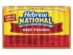 Hebrew National Beef Franks 6:1 6inch 5lbs (PACK OF 4)