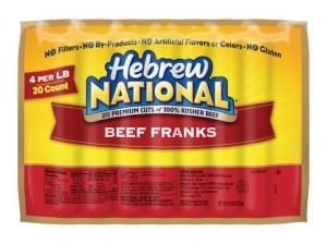 Hebrew National Beef Franks 4:1 7inch 5lbs (PACK OF 4)