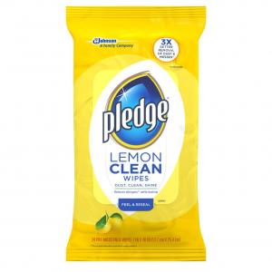 Pledge Lemon Enhancing Wipes - Conveniently Dust, Clean and Shine Wood, Stainless Steel and More (1 Pack), 24 ct