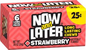 Now and Later Strawberry Long Lasting Chew Candy - 24 per pack - 12 packs per case.