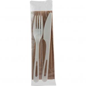 World Centric AS-PS-FKN Compostable TPLA Assorted Cutlery Individually Wrapped with Fork, Knife, Napkin (500sets)