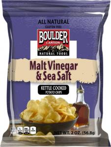 Boulder Canyon Malt Vinegar and Sea Salt Kettle Cooked Potato Chips - 2 oz. bag, 8 per case