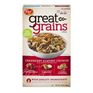 Post Great Grains Cranberry Almond Crunch Whole Grain Cereal 14 oz (Pack of 12)