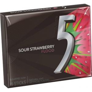 Five Sour Strawberry Flood Sugar Free Gum, 15 count per pack --