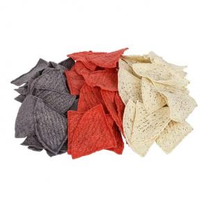 Mission Foods Pre-Cut Unfried Tri-Color Tortilla Chips - 4 Cut, 10 Pound -- 3 per case.