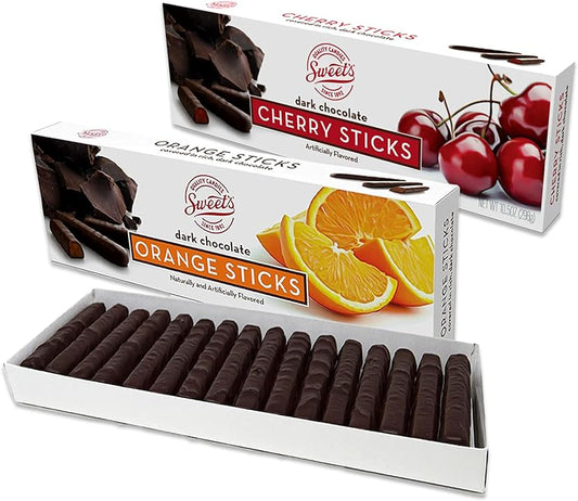 Sweets Candy Sticks Dark Chocolate Orange and Dark Chocolate Cherry Pack of 2
