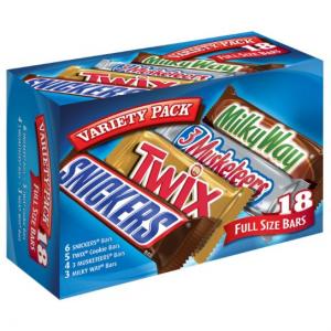 SNICKERS, TWIX, 3 MUSKETEERS & MILKY WAY Full Size Bars Variety Mix, 18-Count Box