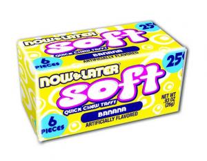 Now and Later Soft 6 Piece Banana Chewy Candy, 0.93 Ounce -- 288 per case.