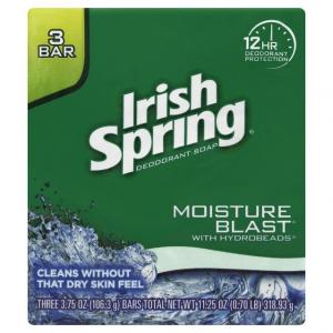 Irish Spring Moisture Blast Deodorant Bar Soap, 3 x 3.75 oz