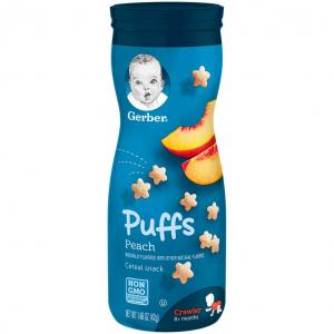 Gerber Puffs Cereal Snack, Peach, 1.48 Ounce, 6 Count