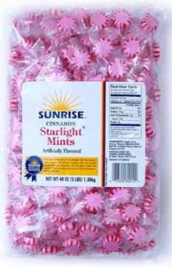 Sunrise Cinnamon Starlight Mints - 3 lb. laydown bag, 8 per case