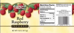 Carriage House Red Raspberry Preserves, Ready-To-Eat (4 lb. Jars, 6 Per Case)