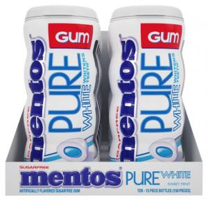 Mentos Gum Pocket Bottle, Pure White Sweet Mint, Stocking Stuffer, Gift, Holiday, Christmas, 1.06 Ounce (Pack of 10)
