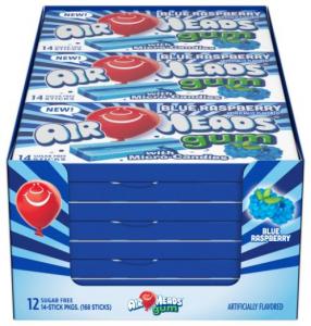 Airheads Blue Raspberry Sugar Free Gum Sticks, 14 pieces per pack -- 168 per case