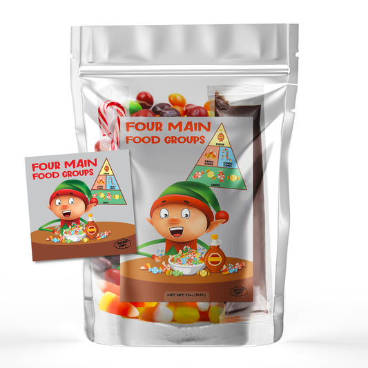 Four Main Elf Food Groups- Candy For Stocking Stuffers For Kids. Funny Christmas Candy Set of Syrup, Candy Canes, Candy Corn, and Candy. Funny Stocking Stuffers For Kids by Inspired Candy.