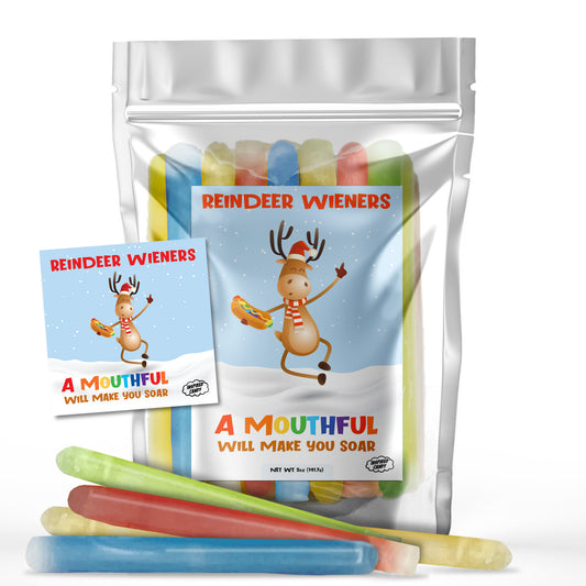 Reindeer Wieners- A Mouthful Will Make You Soar. Candy Wax Sticks, 5oz Bag