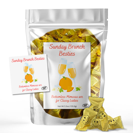 Sunday Brunch Besties- Bottomless Mimosas are for Classy Ladies.  Individually Wrapped Butter Mints, 5.5oz Bag